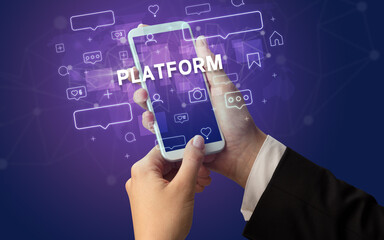 Obraz premium Hand using smartphone with social media concept