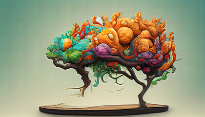 Tree with no leaves shapes like human brain as illustration