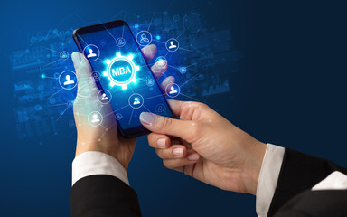 Hand using smartphone with technology concept