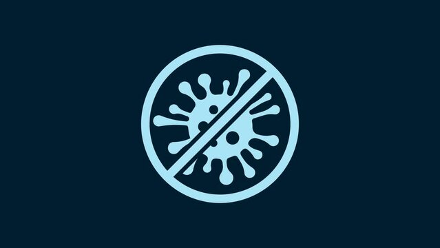 White Stop virus, bacteria, germs and microbe icon isolated on blue background. Antibacterial and antiviral defence, protection infection. 4K Video motion graphic animation