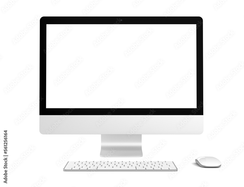 Wall mural monitor computer with keyboard and mouse - mockup isolated with transparent screen and background pn