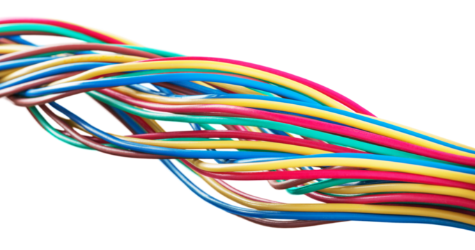 Electric screened cable with many wires isolated on grey
