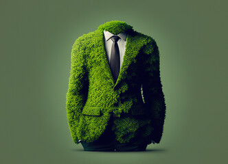 Environmental friendly business, with business suit made from green moss  Generative AI illustration - obrazy, fototapety, plakaty