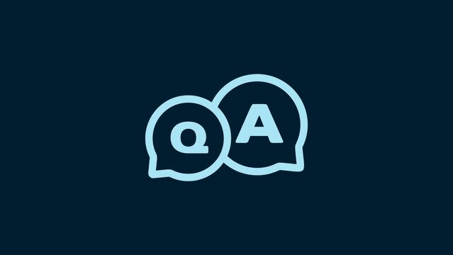 White Speech bubbles with Question and Answer icon isolated on blue background. Q and A symbol. FAQ sign. Chat speech bubble and chart. 4K Video motion graphic animation