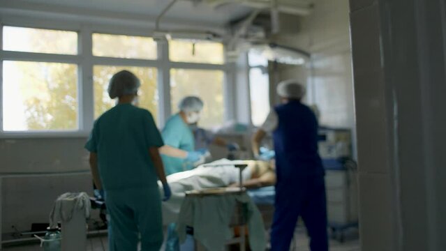 reanimation in the ambulance heart massage and discharge of a  defibrillator