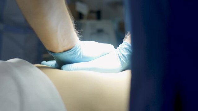 reanimation in the ambulance heart massage and discharge of a  defibrillator