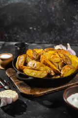 fried potatoes Rustic potato with garlic and spices