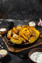 fried potatoes Rustic potato with garlic and spices