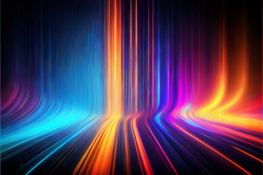 Abstract Multicolor Spectrum Background, Bright Orange, Blue, Magenta Neon Rays and Colorful Glowing Lines. Generative Ai © Amika Studio