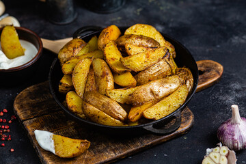 fried potatoes Rustic potato with garlic and spices