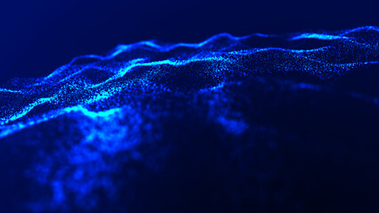 Abstract digital wave of particles. Futuristic point wave. Technology background. 3D rendering.