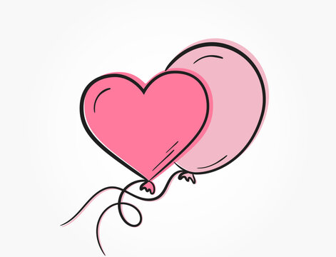 pink heart balloon. romantic and love symbol. hand drawn valentine's day design