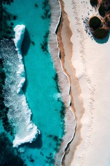 Fototapeta na wymiar An aerial view of a white beach and blue ocean art