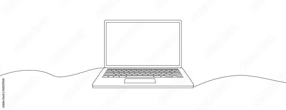 Poster Continuous line drawing of a computer monitor. Linear background of laptop sign. Continuous line drawing. 