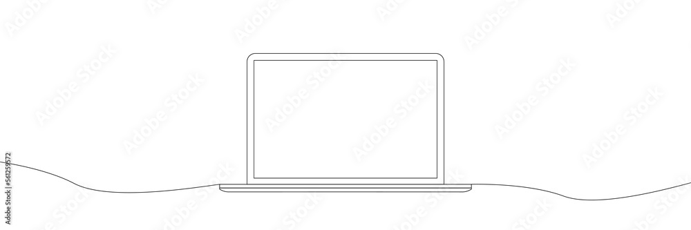 Poster Continuous line drawing of a computer monitor. Linear background of laptop sign. Continuous line drawing. 