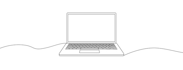 Continuous line drawing of a computer monitor. Linear background of laptop sign. Continuous line drawing. 