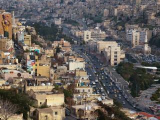 Fototapeta na wymiar amman downtown view from citadel - jordan-Jan 2023