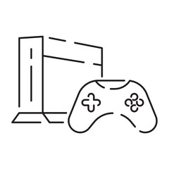 Video game pixel perfect line icon, vector line computer and controller or console. Portable game device