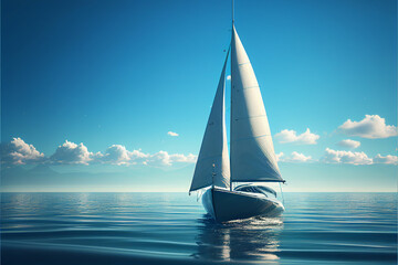 Sailing boat in the sea against the background of the azure sky. AI generated - obrazy, fototapety, plakaty