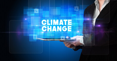 Person holding tablet, technology concept