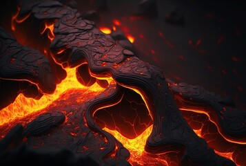 close up illustration of glowing molten volcanic lava, made with generative ai