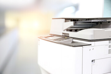 Photocopier printer, The copier or photocopy machine office equipment workplace on white wall...