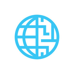 Global tech logo icon, worldwide digital technology company logo template, earth connection logo