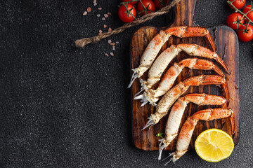 crab claws crustacean fresh seafood healthy meal food snack on the table copy space food background...