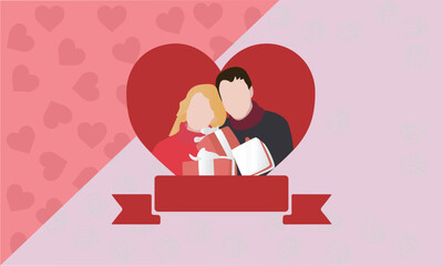 Valentine's day card design. vector illustration of a couple in love holding gifts. vector of invitations, posters, brochures, and banners.