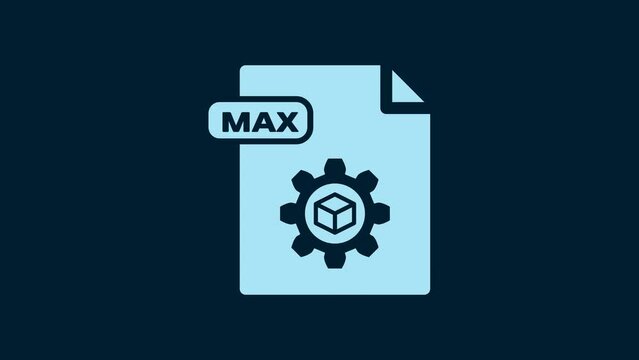 White MAX file document. Download max button icon isolated on blue background. MAX file symbol. 4K Video motion graphic animation