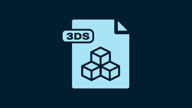 White 3DS file document. Download 3ds button icon isolated on blue background. 3DS file symbol. 4K Video motion graphic animation