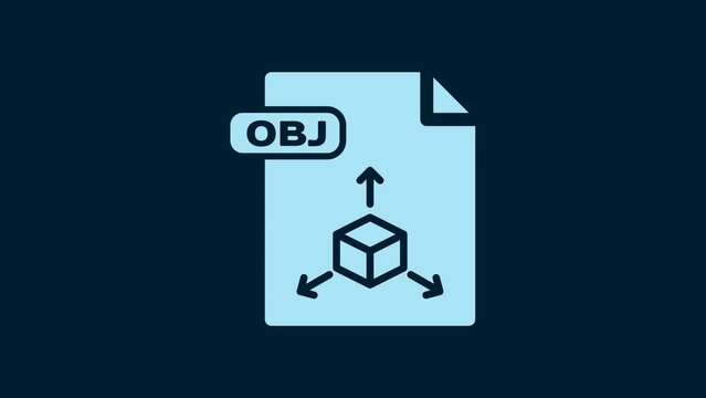 White OBJ file document. Download obj button icon isolated on blue background. OBJ file symbol. 4K Video motion graphic animation