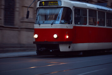 Tram public transportation in Praha, Czech republic.