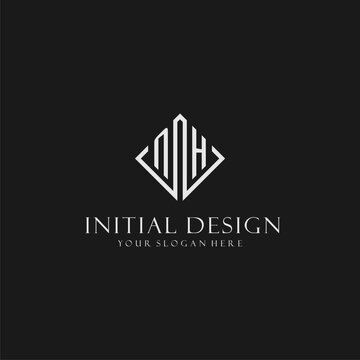 Letter NH logo with rhombus square design style