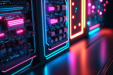 Abstract background with pink blue glowing, computer, storage, cyber safety, virtual reality
