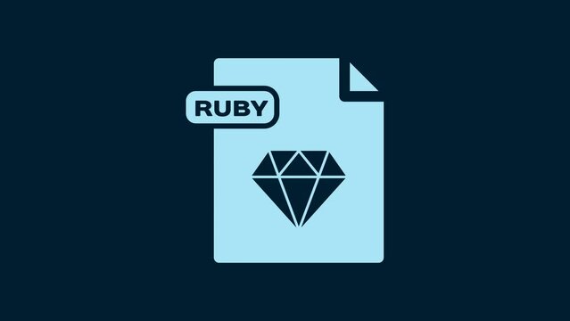 White RUBY file document. Download ruby button icon isolated on blue background. RUBY file symbol. 4K Video motion graphic animation