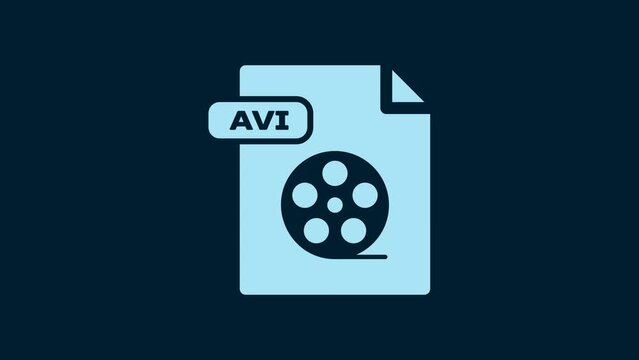 White AVI file document. Download avi button icon isolated on blue background. AVI file symbol. 4K Video motion graphic animation
