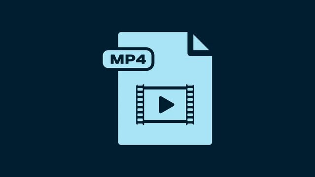 White MP4 file document. Download mp4 button icon isolated on blue background. MP4 file symbol. 4K Video motion graphic animation