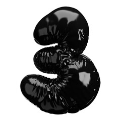 Realistic inflated font 3D render - number 3. Great for your design web or print projects. Illustration isolated on a transparent background.	