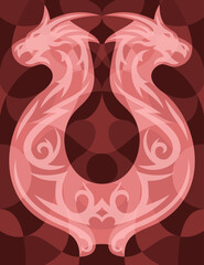 Art with colorful red decorative two headed dragon