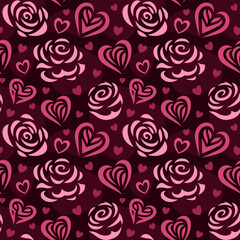 Valentine art with roses and hearts tile pattern