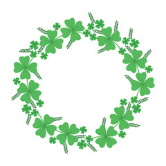 Circle frame with clovers. St Patrick's day background. Vector illustration