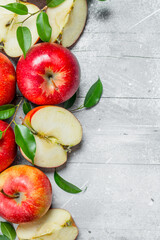 Apples and slices of red apples.