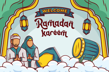 Ramadan kareem with hand drawn islamic illustration ornament