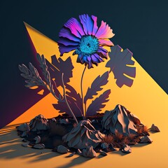 Retro active colored paper craft flower. Generative AI.