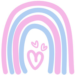 Pink and blue boho rainbow illustration.Valentine’s Day,baby shower,wedding decoration, etc.