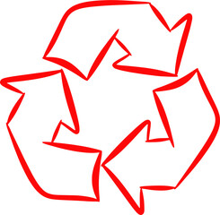 Vector drawing of recycling sigh. On a white background, isolated. Red colour.