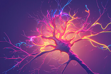 Neurons, brain cells, neural network, ai illustration
