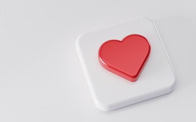 Rounded shape with red love icon. 3d background illustration