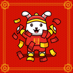 Chinese new year illustration vector cute bunny design with envelope